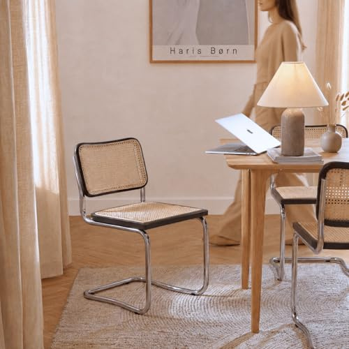 Haris Børn® Design Freischwinger Wiener Geflecht (2er Set) Schwarz – Handgefertigt in Italien - Hochwertige Rattan Stühle - Freischwinger Stühle in Rattan Stuhl Optik - 30 Tage risikofrei testen