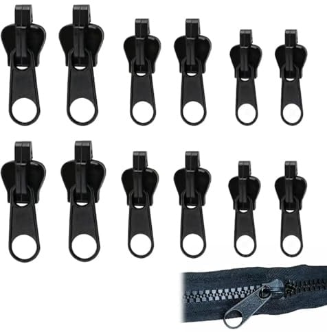 VYNZOR 12 Pezzi Cursore per Cerniera Universale, Kit di Riparazione con 3 Misure, Slider Rimovibile per Giubbotti e Borse, Montaggio a Scatto Senza Utensili