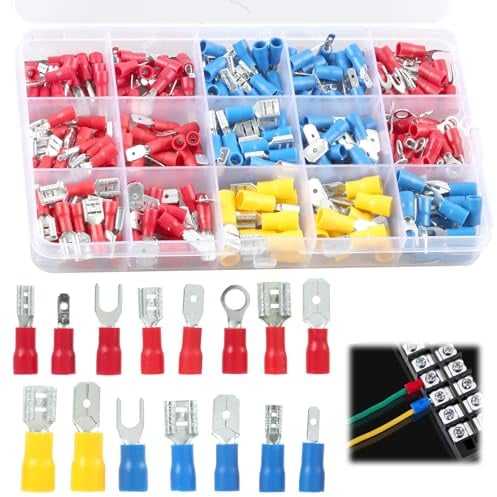 280 Pezzi Connettori Elettrici Terminali, Capicorda Elettrici Assortimento 0.5-6.0 mm², 15 Tipi di Crimpare con Isolanti di Connettori Maschio, Femmina, Anello e Forcella, Cavo da con Scatola
