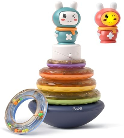TUMAMA KIDS Baby Spielzeug Stapelturm mit Musik und Ringe - 5 Stapelringe - Montessori Babyspielzeug Stapelspiel-Stapelspielzeug für Babys, Tumbler Pyramide Steckspiel Ab 6 8 9 12 Monate 1 2 3 4 Jahr