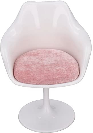 Maison de poupée Chaise de Bureau ABS Blanc Rose Pieds Ronds Chaise rotative décontractée pour Maison de poupée 1:6 (avec accoudoir)