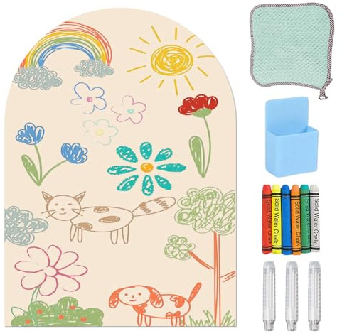 Magnettafel Kinder,Magnetwand Groß 80X100cm,Magnetwand Gewölbte,6 Kreidestiften,1 Reinigungstuch,3 Kreidehaltern,1 Aufbewahrungsbox,1 Rolle Kleberückseite,Magnetische Zeichentafel (Elfenbeinweiß)
