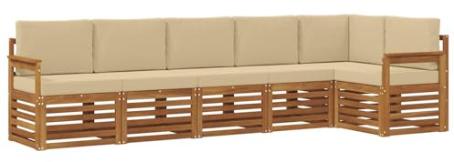 vidaXL Sofagarnituren 6 pcs Natur und Beige Massivholz Akazie, Garten, modernes Outdoor-Sofa, L-förmige Lounge, Terrasse, langlebiger Komfort fürs Patio