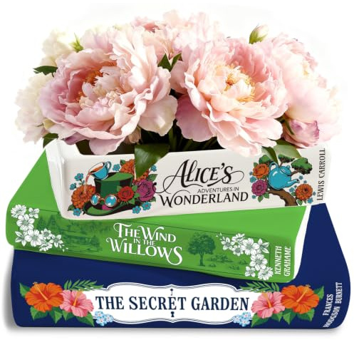 GLASSWINDS Small Book-Shaped Ceramic Planter for Flowers, Classic Titles Vase for Bookshelf Home Office Decor,Unique Decorative Gifts for Book Lovers, Alice in Wonderland