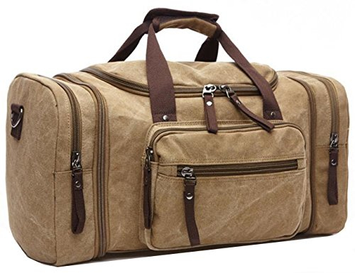 Limirror vintage Canvas Reisetasche Sporttasche weekender Tasche für Damen und Herren mit der Großen Kapazität (Khaki)
