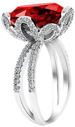Uloveido White Gold Plated Big Red Zirkonia Flower Ring - Erstellt Ruby Cocktail Fashion Statement Ring Nice Gifts für Frauen Mädchen Größe 52 (16.6) RJ212