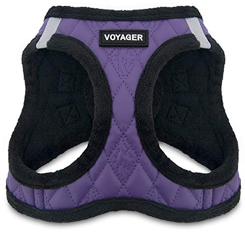 Voyager Step-In Plüsch-Hundegeschirr by Best Pet Supplies - Step-In-Westengeschirr für kleine und mittelgroße Hunde, Weicher Plüsch, Violett Kunstleder, size M - Brust 40- 45 cm
