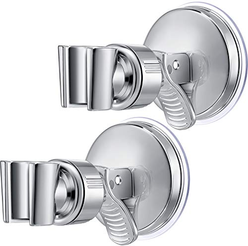 Adjustable Shower Head Holder Bathroom Suction Cup Handheld Shower Head Holder Mounting Bracket Plastic ABS with Chrome Polished for Marble Glass Metal Ceramic (2, Silver Wrench)