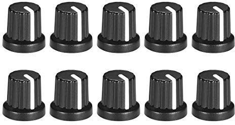 sourcing map 10Pcs 6mm Splined Shaft Hole Knob for Speaker Effect Pedal Amplifier Black Potentiometer Knob White Mark