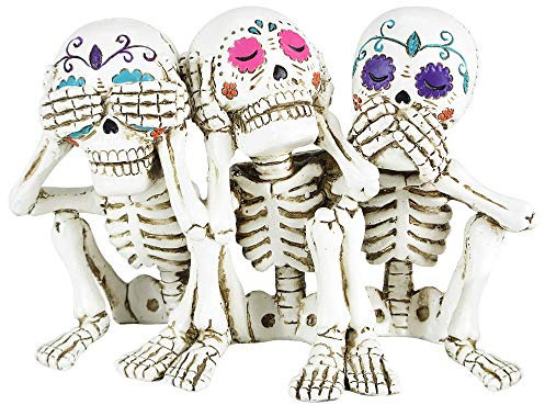 Nemesis Now Statuetta di scheletro di Calaveras Tre Saggi 20,3 cm, Poliresina, Bianco, Taglia Unica