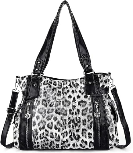 ZOCAI AngelKiss Handtasche Damen Schultertasche Multifunktionale Umhängetaschen Gewaschenes Veganes Leder Wasserdicht mit Reißver Schlusstaschen Reißverschlusstasche (6802#10#BLACK)