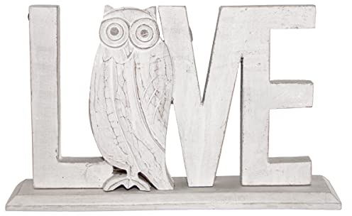 Antikas - Holzfigur, Love, Eule, Weiß, Dekoration
