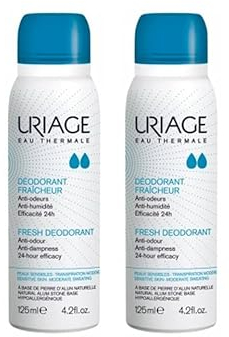 URIAGE. Deodorant-Spray, 2 x 125 ml, zwei Tropfen.