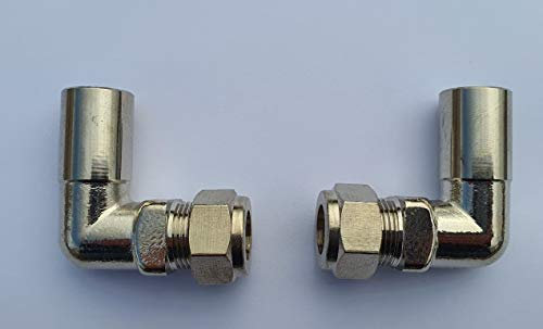 Greened House 15mm to 8mm 90 Degree Elbow Radiator Valve Pipe Reducer (Pair) for Radiator & Towel Rail Valves Chrome 1/2 Compression Fit