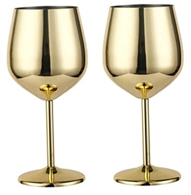 Gold Wine Glasses Stainless Steel Wine Glass Red White Wine Glass for Party 500ml 2pcs