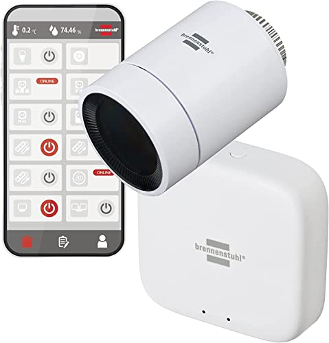 Brennenstuhl Connect Zigbee smartes Heizkörperthermostat Starter-Set(1xZigbee Gateway GWY CZ 01, 1xZigbee Heizkörperthermostat HT CZ 01, intelligente Heizungssteuerung per App zum Strom sparen), Weiß