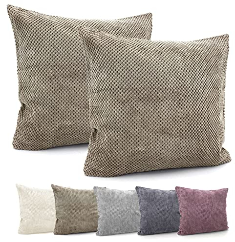 heimtexland ® 2er Pack Dekokissen Bezug Samt Noppen Struktur Kissenhülle 45x45 Deko Kissen 2 Stück Typ836 Taupe