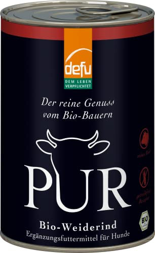 defu Hundefutter | 1 x 400 g | PUR Bio Weiderind | Premium Bio Nassfutter | Ergänzungsfuttermittel für Hunde