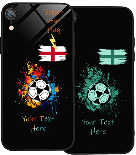 Personalised Case for iPhone XR, Slim Anti Scratch Glass panel with shockproof TPU Rims | Glow in the Dark Case | Custom Phone Case-Football-1
