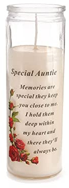 David Fischhoff - Special Auntie Glass Jar Memorial Wax Candle with Verse Graveside Grave Ornament