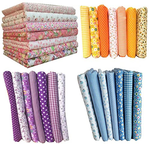28 Stück Stoffe zum Nähen,DIY Stoffreste Baumwolle,Baumwollstoff Patchwork Stoffpaket für Kleidung, Bettwäsche, Vorhänge, Puppen, Handtaschen (Pink+Lila+Blau+Orange, 50 * 50cm)