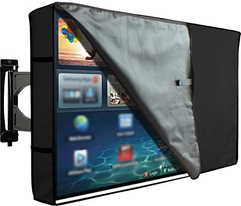 Outdoor TV Cover 22-70, 210D Heavy Duty Weatherproof TV Screen Protector with Waterproof Zipper Velcro and Remote Control Pocket, Outside Television Cover for LED, LCD, OLED TVs,Black,36 to 38 inch