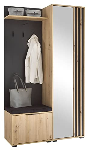 Home4You Garderobenkombination - Artisan Eiche Dekor - Schwarz - 114 x 197 cm