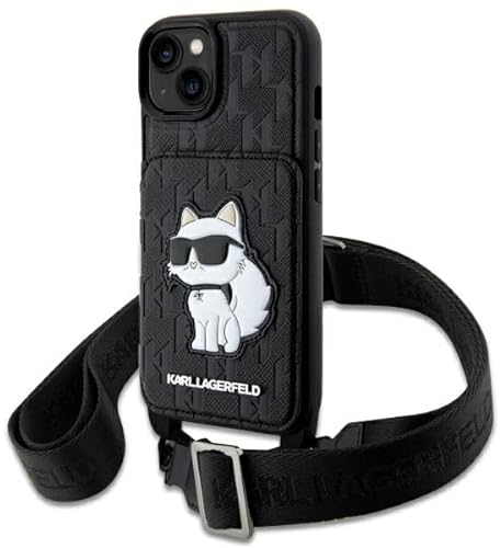 KARL LAGERFELD KLHCP14SCSAKHPCK hülle für iPhone14 6.1 hardcase Schwarz Crossbody Saffiano Monogram Choupette