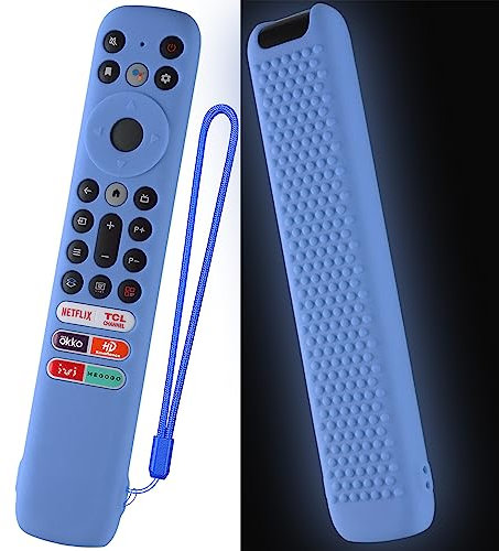 Silicone Cover for TCL RC902V FMR1 Voice Remote, TCL LED Smart TV 65X925 75X925 Remote Control Case Cover with Lanyard(Glow Blue)