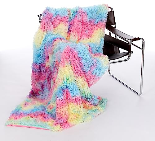 Kanguru - Plaid divano in pile Arcobaleno, morbido e caldo, effetto pelliccia, 130x170cm, Simpatico copriletto singolo per bambina, Idea regalo Natale o Compleanno, per cameretta bambini