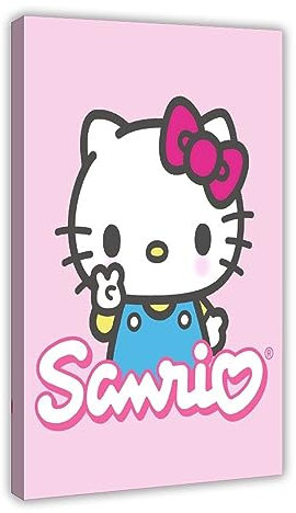 VOLBOZ Hello Poster & Kitty Pink Niedliches Poster Leinwand Poster Wandkunst Dekor Druck Bild Gemälde für Wohnzimmer Schlafzimmer Dekoration Rahmenstil 60 x 90 cm