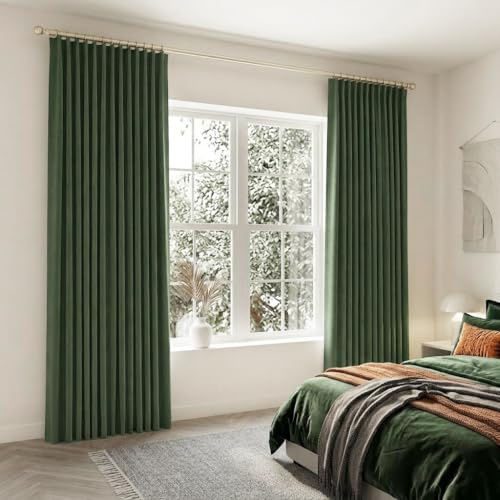 Cortinas De Rieles Para Sala Techo Verdunkelungsvorhänge aus Seide, 244 cm lang, Hotel-Stil, bodenlang, hohe Deckenschiene, Gardinenschiene, Halterung für Traverse Rod, Olivgrün