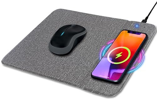 Tapis de Souris Induction-Recharge sans Fil Rapide Intelligent certifié Qi 1.1 15W-léger-Ergonomique-Station Recharge Wireless-Souris-Smartphone-accesoire de Bureau-Gamer
