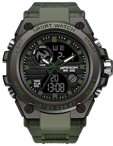 Taffstyle Herren Armbanduhr Silikon Digital Stopp Alarm Licht Chronograph Uhr Flieger Sport Fliegeruhr Sportuhr Extra Big XXL Herrenuhr Silikonuhr Männer Olivgrün