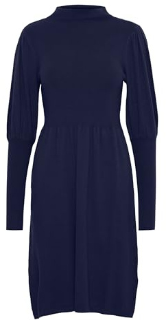 fransa FRDEDINA Damen Strickkleid Feinstrickkleid knieumspieltes Kleid mit Stehkragen und Puffärmeln, Größe:M, Farbe:Peacoat (193920)