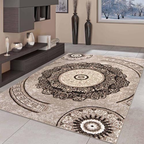 Taracarpet Moderner Kurzflor Designer-Teppich für Wohnzimmer Schlafzimmer und Kinderzimmer Medaillon Floral Abstrakt Braun 160x220cm