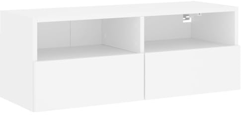 vidaXL Modern Wall-Mounted White Engineered Wood TV Cabinet - Features Moisture- Material, Organized Storage, and Easy Assembly