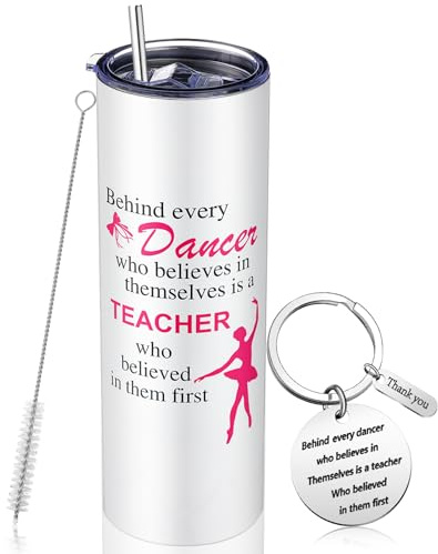 Sunnychicc Dance Teacher Appreciation Gift Sets for Women Ballet Teacher Tumbler Includes 20 oz Stainless Steel Travel Mug with Lid Straw and Keychain Best Gift Ideas for Ballet Teachers Dancer Coach
