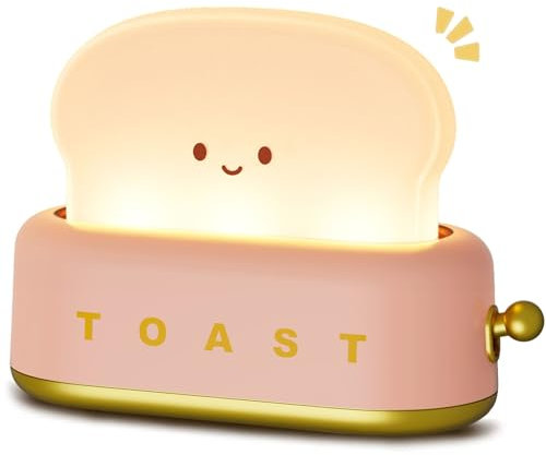 WANIDEA Cute Night Light with Dimmable, Pink Kawaii Room Decor for girls Rechargeable Toaster Lamp, Toast Bread light for Breastfeeding, Reading, Sleep Training