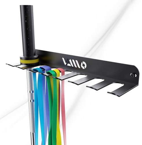 VAIIO Gym Storage Rack With 8 Hooks Multi Purpose Resistance Band Rack Wall Mount Barbell Rack for Exercise Bands Jump Ropes, Chains, Lifting Belts