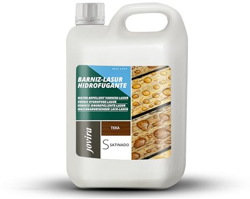 JOVIRA PINTURAS BARNIZ-LASUR Hidrofugante Protector Satinado al Agua. Protege, decora y embellece todo tipo de madera con efecto perlado. (2 Litros, Teka) K-16