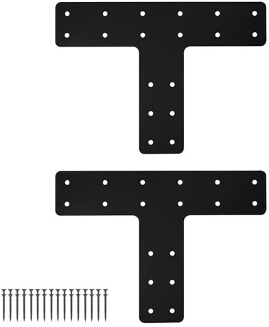 XZWMY T Post Bracket 2PCS, T Flat Mending Plate for Wood 4x4,6x6 Lumber, Black Powder Coated Heavy Duty Pergola Brackets,T Beam Bracket, T Truss Bracket,T Shape Post to Beam Connectors…