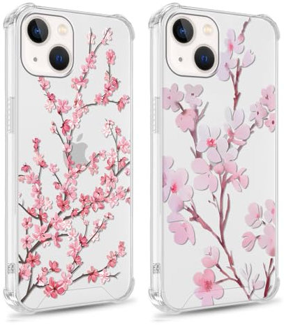 Foonary 2 Piezas Transparente Funda para Apple iPhone 14 / iPhone 13 6,1, Aesthetic Dibujos Diseño Motive Carcasa, Silicona Cover Bumper Case para iPhone 14, Flores 19