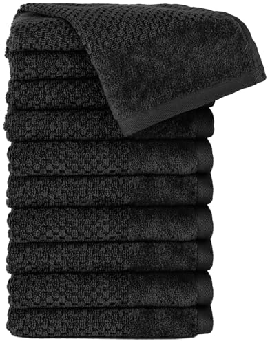 Pure Label 10-TLG. Gästehandtücher 30x50 cm mit Aufhängeschlaufe aus 100% Baumwolle, saugstark, weich und Oeko-TEX Zertifiziert - 10 Gästehandtücher Schwarz, 30x50 cm