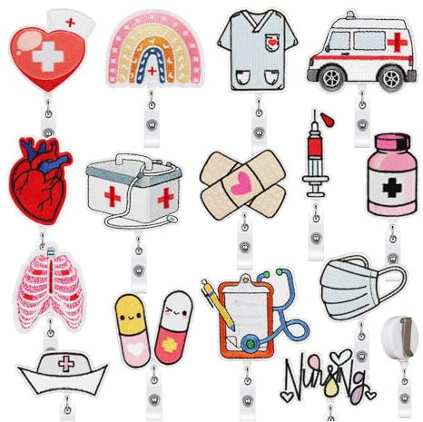 SQMSK 5/15 UNIDS Set 10 * 5 CM Serie Médica Clip de Cocodrilo Parche de Medicina de Dibujos Animados Parches Bordados para Ropa Plancha con Hebilla de Etiqueta de Nombre