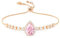 Linawe Pink Crystal Imitation Diamond Bracelet, Rose Gold Chain Charm Bracelets for Women, Rhinestone Birthstone Moissanite Cubic Zirconia Bracelet, Prom Wedding Preppy Cute Jewellery