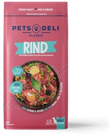 Pets Deli Trockenfutter für Hunde Rind mit Süßkartoffel, Karotte & Brombeere - ohne Zucker und Gluten, 6kg