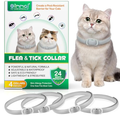 Collier Anti Puces pour Chat, Collier de Puce de 4 Pack pour Chats avec Une Protection Efficace de 24 Mois, Traitement aux Puces Chat, Imperméable, Réglable, pour Les Chatons de Gros Chats