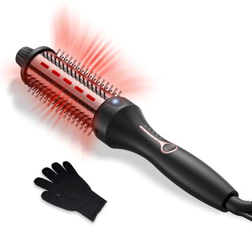 Thermal Brush, Lockenbürste 3 in 1 Thermobürste 38mm, Lockenbürste LCD Anzeige 120-200℃, Erhöhen Sie das Haarvolumen, Lose Locken, Glattes Haar, Leichte Kompakte Größe, Dual Spannung Passend für Reise