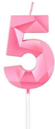 mciskin Pink 5th Birthday Candles, 3D Number 5 Candles for Cake, Girls Boys 5th Birthday Decorations,Pearl Pink Candle Cake Topper Decorations for Birthday Party Weddings Anniversary Supplies